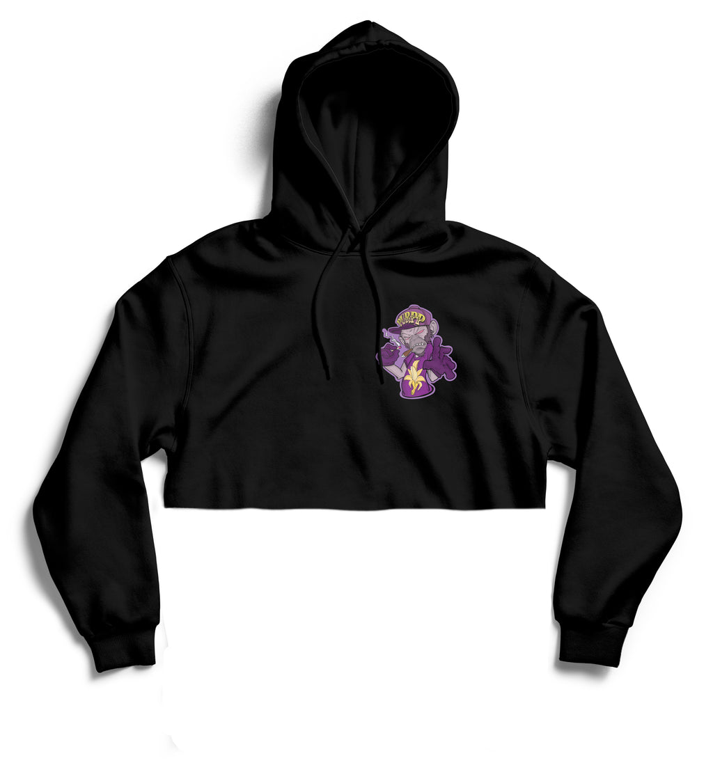 Monkey Crop Hoodie Chest Logo (Black)